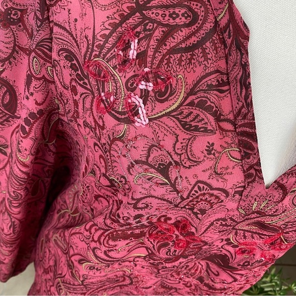 Venezia, Plus Size 22/24 Long Sleeve V-Neck Paisley Embroidered Pink Blouse EUC - Picture 8 of 9